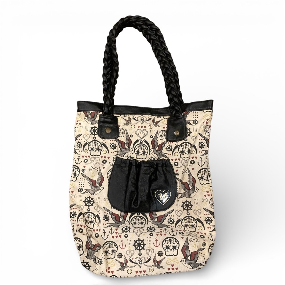 Lounge Fly Dia De Los Muertos Canvas Bag Braided Handles vegan leather Handles